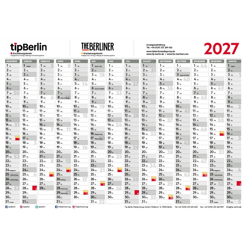 2027 Wall Planner